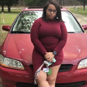 Burgundy form fitting dress!